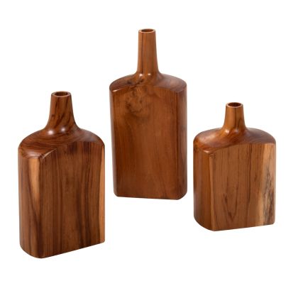 DECOR BOTTLES 3PCS SET HM7716 SOLID TEAK WOOD WALNUT