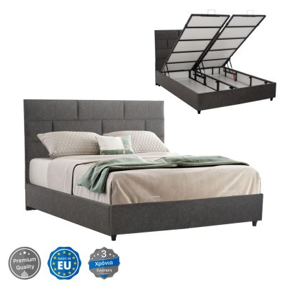 BED HM627.20 SOLEDAD, STORAGE SPACE, GREY FABRIC, 160x200cm