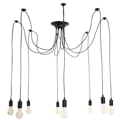 CEILING PENDANT 8-LIGHT HM4176 BLACK METAL-BLACK CABLES Φ100x180Hcm.