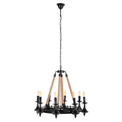 CEILING PENDANT 8-LIGHT HM4169 BLACK METAL-ROPE Φ66x131Hcm.