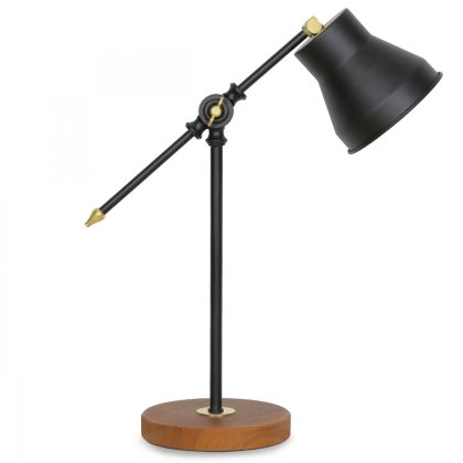 TABLE LAMP HM7584.01 LIGHT BROWN BASE, BLACK PILLAR AND ARM, BLACK CAP