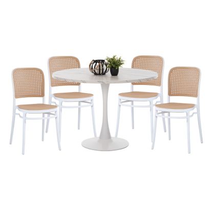 DINING SET 5PCS HM11911 ROUND TABLE AND POLYPROPYLENE CHAIRS IN WHITE