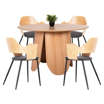 DINING SET 5PCS HM11972 TABLE DENTY & 4 CHAIRS VELP (OAK-GREY)