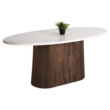 DINING TABLE OVAL PURGER HM9715 SOLID MANGO WOOD-WHITE MARBLE 180x89x76Hcm.