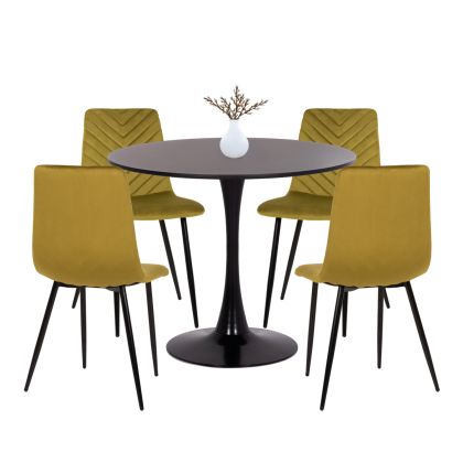 DINING SET 5PCS BROLIN HM10866 ROUND TABLE & 4 DINING CHAIRS IN OLIVE GREEN