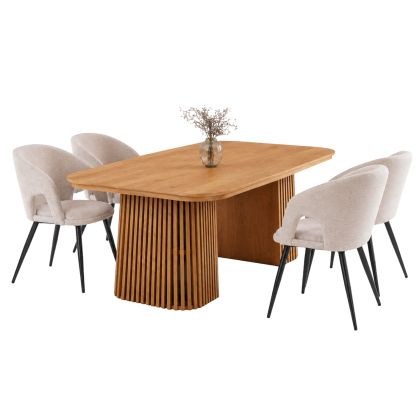 DINING SET 5PCS EXTENDABLE CORNEL HM12105.02 MDF--FABRIC IN BEIGE