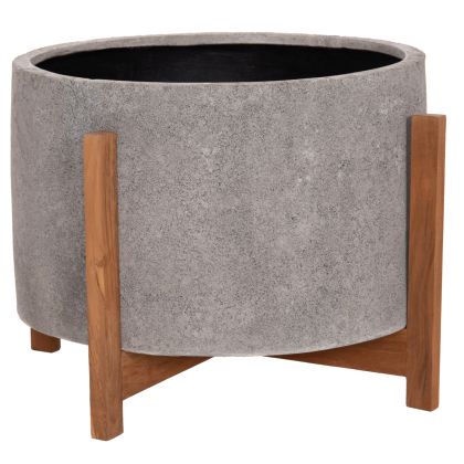 INDOOR POT HOFF HM4682.03L FIBER CEMENT IN GREY--TEAK BASE Φ50x35Hcm