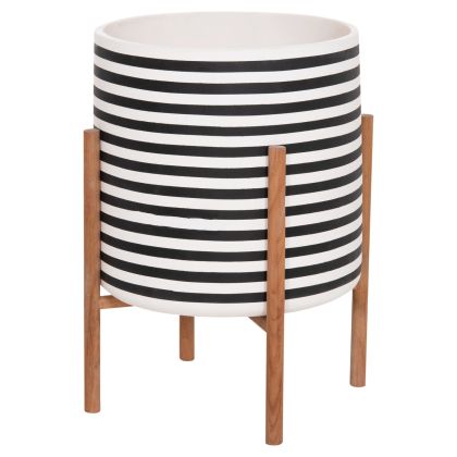 INDOOR POT RENTIL HM4683L FIBER CEMENT IN BLACK/WHITE--TEAK BASE Φ35x45Hcm