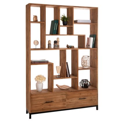 BOOKCASE ROMULUS HM9803 RECYCLED TEAK WOOD-2 DRAWERS 140x30x210,5Hcm.