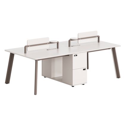 4-SEAT WORKSTATION DESK NEWLINE HM18277 MELAMINE IN CREAM WHITE--ALUMINUM LEGS 240x120x75Hcm.