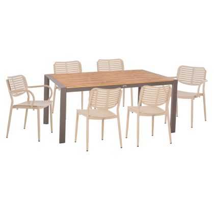 OUTDOOR DINING SET 7PCS HILLIARD HM10999.04 CHAMPAGNE COLORED ALUMINUM-POLYWOOD
