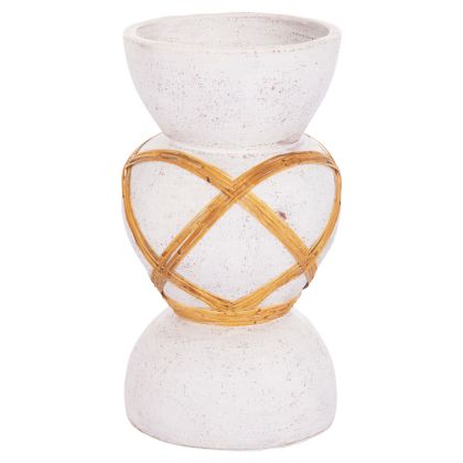 DECORATIVE FLOOR VASE MAYNARD HM4672.02S TERRACOTTA IN WHITE COLOR--RATTAN Φ27.5x50Hcm.