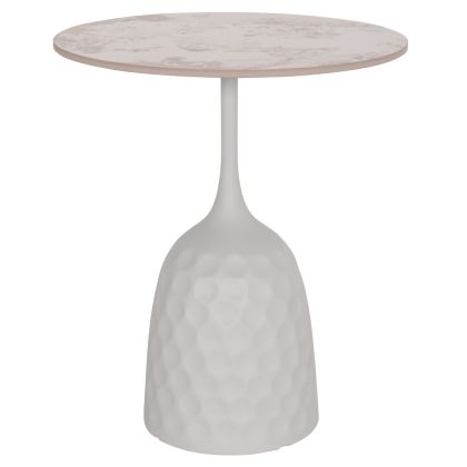 COFFEE TABLE LONGSTEM HM18317.01 WHITE METAL BASE--SINTERED STONE TOP IN CALACATA GOLD Φ50