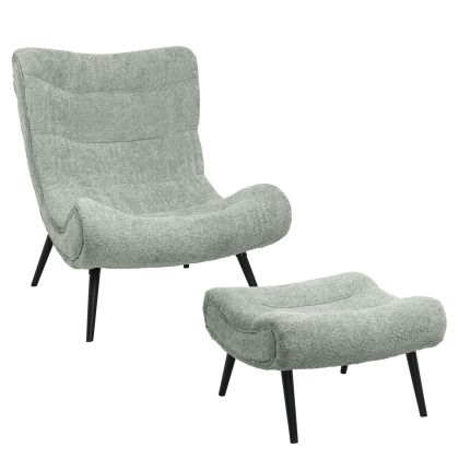 LOUNGE ARMCHAIR WITH FOOTREST BRYM HM10929.05 PISTACHIO GREEN BOUCLE FABRIC-BLACK LEGS 97x80x100Hcm.