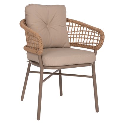 ARMCHAIR ALUMINUM MOCHA PROFESSIONAL RATTAN & CUSHIONS BEIGE HM5863.02 60x56x84H cm.