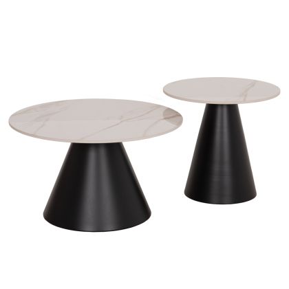 SET 2 COFFEE TABLES RIDGE(X) HM18307.02 SINTERED STONE TOPS--BLACK BASES Φ50cm & Φ70cm