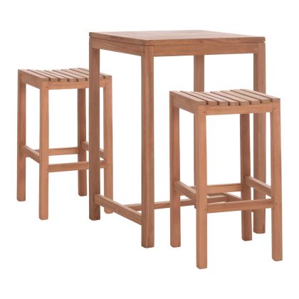 SET BAR TABLE WITH 2 BAR STOOLS PRESSCOT HM10918 TEAK WOOD IN NATURAL COLOR