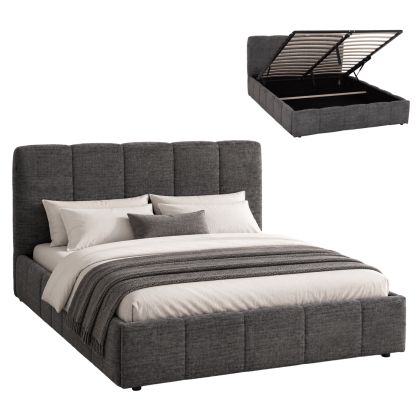 DOUBLE BED WITH STORAGE SPACE ENYA HM763.01 GREY FABRIC--FOR MATTRESS 160x200cm