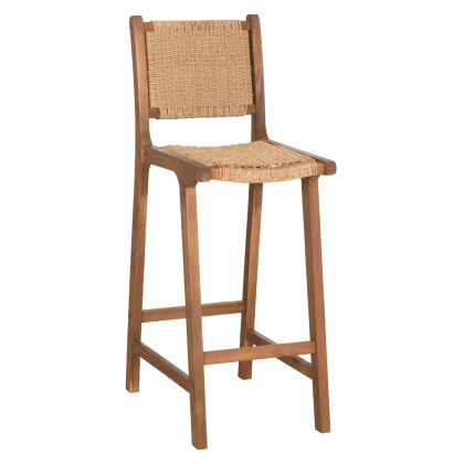 BAR STOOL WITH BACKREST RUEN HM6515 ACACIA WOOD IN NATURAL-TWIST WICKER 40x56x112.5Hcm.