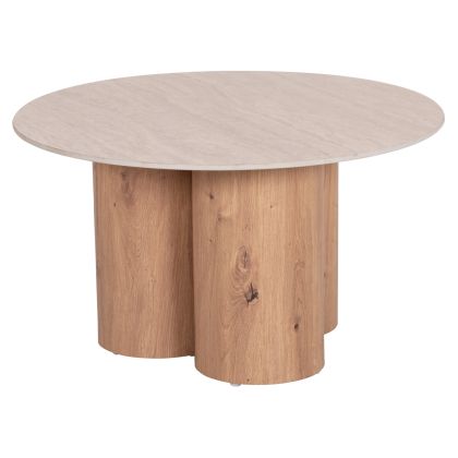 COFFEE TABLE SILVA HM18443 CERAMIC TOP WITH TRAVERTINE STONE LOOK--MDF BASE NATURAL Φ80x45H