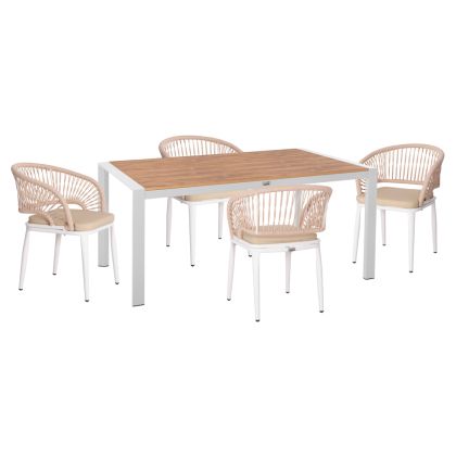 OUTDOOR DINING SET 5PCS MAGNET HM10997.01 ALUMINUM IN WHITE--POLYWOOD--P.E.ROPE