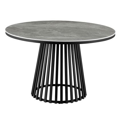 DINING TABLE ROUND CHARM- GREY MARBLE--BLACK BASE Φ120x75Hcm.