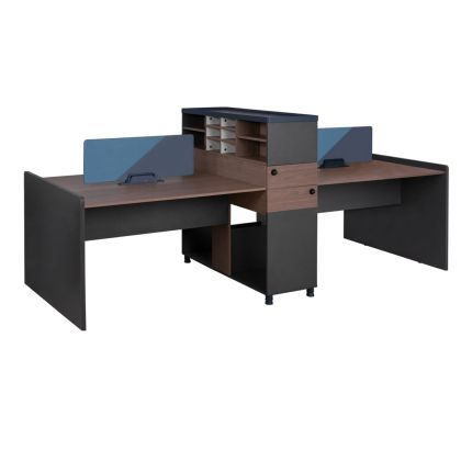Office Workstasion Double Walnut and Grey с преграда и шкафове 284x120x120 