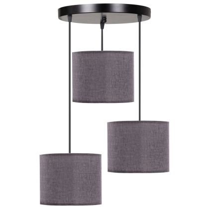 CEILING LAMP HM7622.13 BLACK BASE, 3-PIECE LIGHT GREY DRUM SHADES ASYMMETRICAL