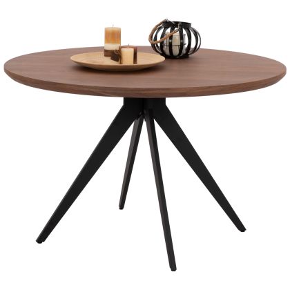 DINING TABLE ROUND MDF TOP WITH WALNUT WOOD VENEER RUSTIC STYLE Φ120x75Υεκ.HM9307.02
