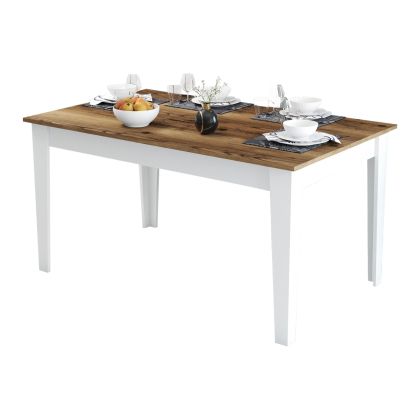 DINING TABLE STANDARD HM9507.07 MELAMINE WHITE-WALNUT WITH STORAGE SPACE 145x88x75Hcm.