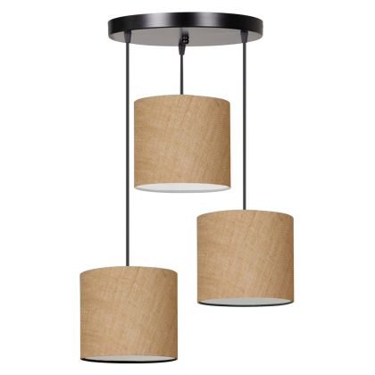 CEILING LAMP HM7622.01 BLACK BASE, 3-PIECE SAND COLORED DRUM SHADES ASYMMETRICAL