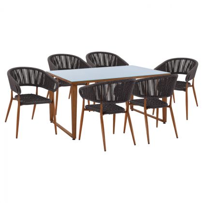 DINNING SET 7PCS TABLE 160X90 & ALUMINUM ARMCHAIRS HM11446