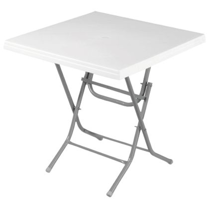WHITE POLYPROPYLENE TABLE HM5852 WITH FOLDABLE METALLIC BASE