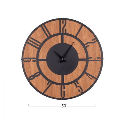 METAL MDF WALL CLOCK BLACK - WALNUT HM7444 Φ50 cm.