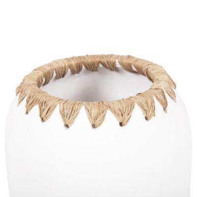 DECORATIVE VASE HM4377 TERRACOTTA IN WHITE WITH STRAW  WEAVING ON THE RIM Φ21Χ32Hcm.