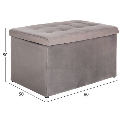 ТАБУРЕТКА С МЯСТО ЗА СЪХРАНЕНИЕ ПЪНК HM279.11 СИВО КАДИФЕ 90x50x50Hcm.