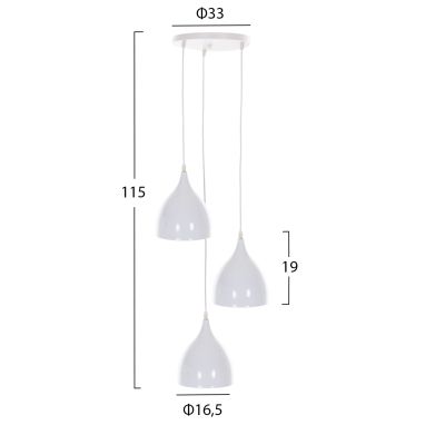 CEILING PENDANT LAMP HM4138 3-LIGHT WHITE METAL Φ33x33-115Hcm.