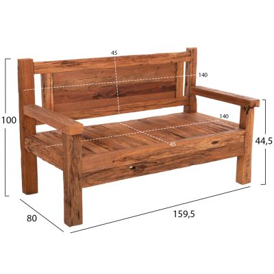 ПЕЯ 3-МЕСТНА ТРИКЪМ HM9454.01 РЕЦИКЛИРАНА СМЕСЕНА ДЪРВО 159.5x80x100Hcm.