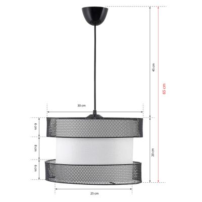 CEILING PENDANT FB97658.01, BLACK METAL, WHITE FABRIC, Φ30x65