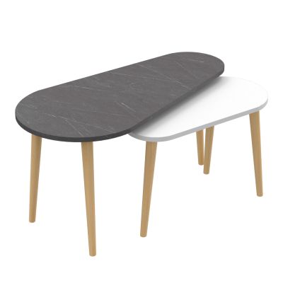 COFFEE TABLES 2PCS APRILIA HM18179.01 MELAMINE IN ANTHRACITE & WHITE-WOODEN LEGS IN NATURAL 95x47x47Hcm