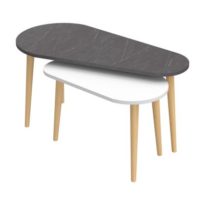 COFFEE TABLES 2PCS APRILIA HM18179.01 MELAMINE IN ANTHRACITE & WHITE-WOODEN LEGS IN NATURAL 95x47x47Hcm