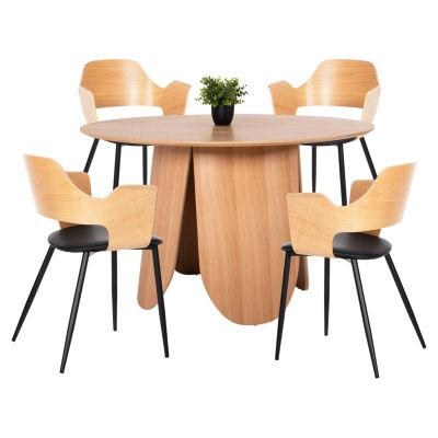 DINING SET 5PCS HM11970 TABLE DENTY & 4 CHAIRS VELP (OAK)