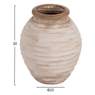 DECORATIVE FLOOR VASE PYDNA HM7939 TERRACOTTA IN ANTIQUE WHITE-BEIGE COLOR Φ25x30Hcm.