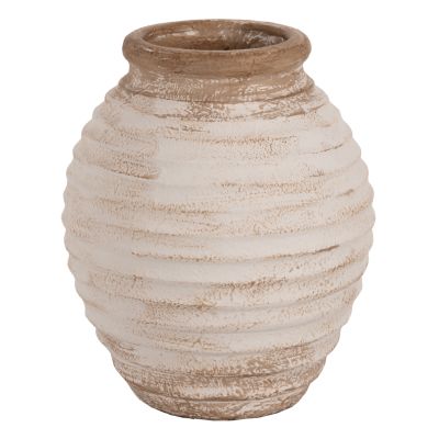 DECORATIVE FLOOR VASE PYDNA HM7939 TERRACOTTA IN ANTIQUE WHITE-BEIGE COLOR Φ25x30Hcm.