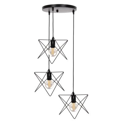CEILING PENDANT LAMP HM4076 3-LIGHT BLACK METAL Φ23x122Hcm.