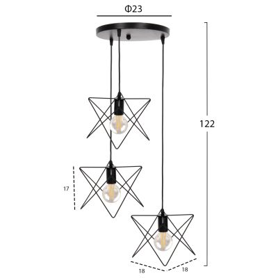 CEILING PENDANT LAMP HM4076 3-LIGHT BLACK METAL Φ23x122Hcm.