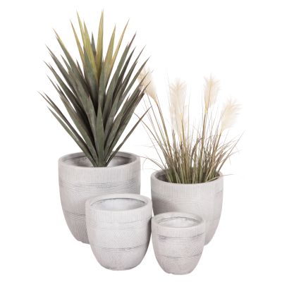 GARDEN PLANTERS ROUND SET 4PCS SERIES GARDENER HM4719 FIBERCLAY--IN CEMENT COLOR Φ44x43Hcm.