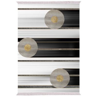 КИЛИМ ЗА ХОЛНА С РЕСНИ БЯЛО-ЧЕРНО-ЗЛАТИСТ 80Χ150см.HM7676.24