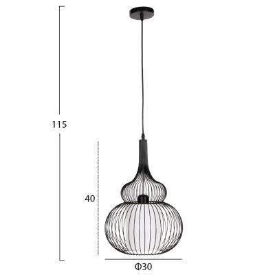 CEILING PENDANT LAMP HM4185 BLACK METAL-WHITE CLOTH Φ30x115H cm.