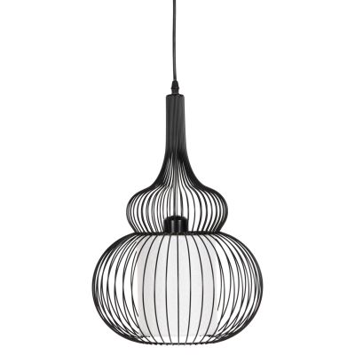 CEILING PENDANT LAMP HM4185 BLACK METAL-WHITE CLOTH Φ30x115H cm.
